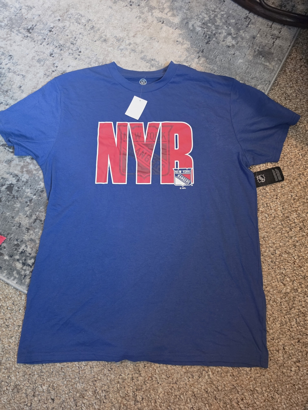 NHL Blue Tee with Bold Red NYR Graphic